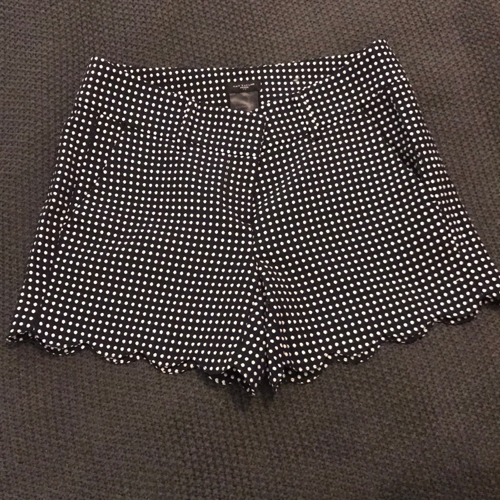 Ann Taylor Navy Blue Polka Dot Scallop Hem Shorts